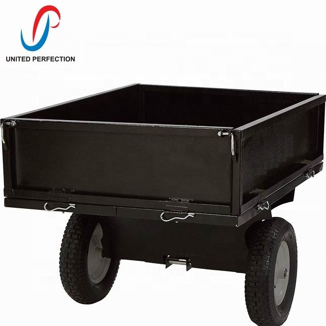 2019 hot sale DUMP CART TOW BEHIND flat bed ATV RIDE ON MOWER Quad Garden Tip Trailer with 500 KG loading capacity