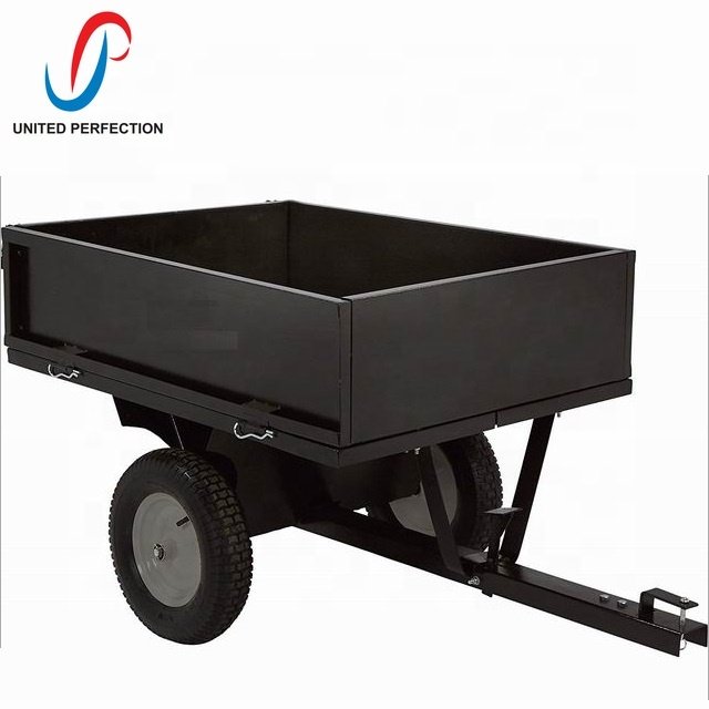 2019 hot sale DUMP CART TOW BEHIND flat bed ATV RIDE ON MOWER Quad Garden Tip Trailer with 500 KG loading capacity