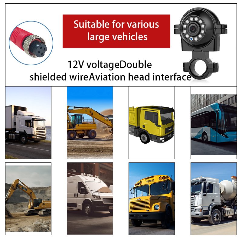12 LED Lights Side Camera for Truck AHD 1080P HD Night Vision IP68 Waterproof Bus Rear Camera