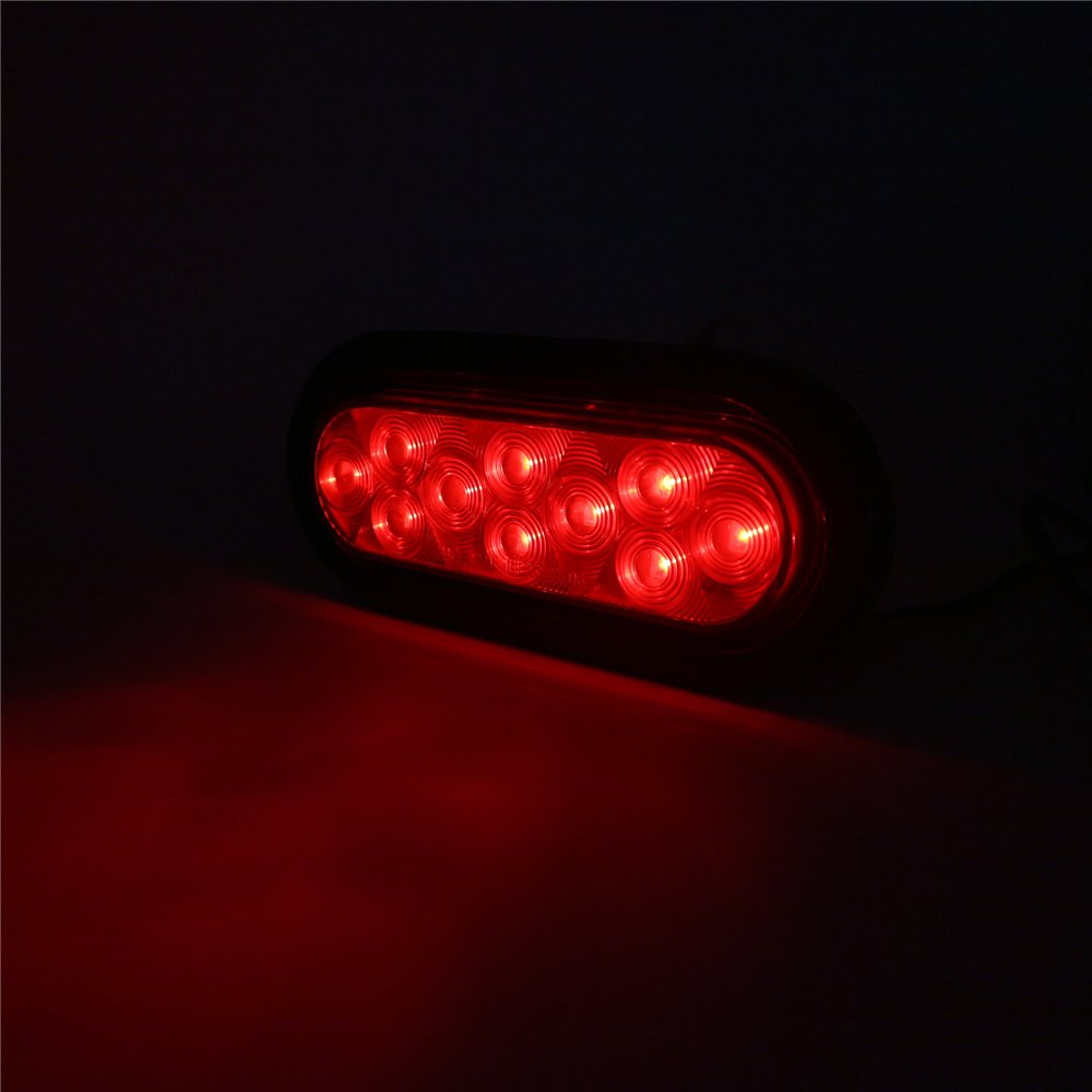 24V Waterproof100% 6 Inch Oval Submersible Trailer Light10 LED Amber Red Stop Tail Turn Reverse Truck Tail Light for RV Bus Boat