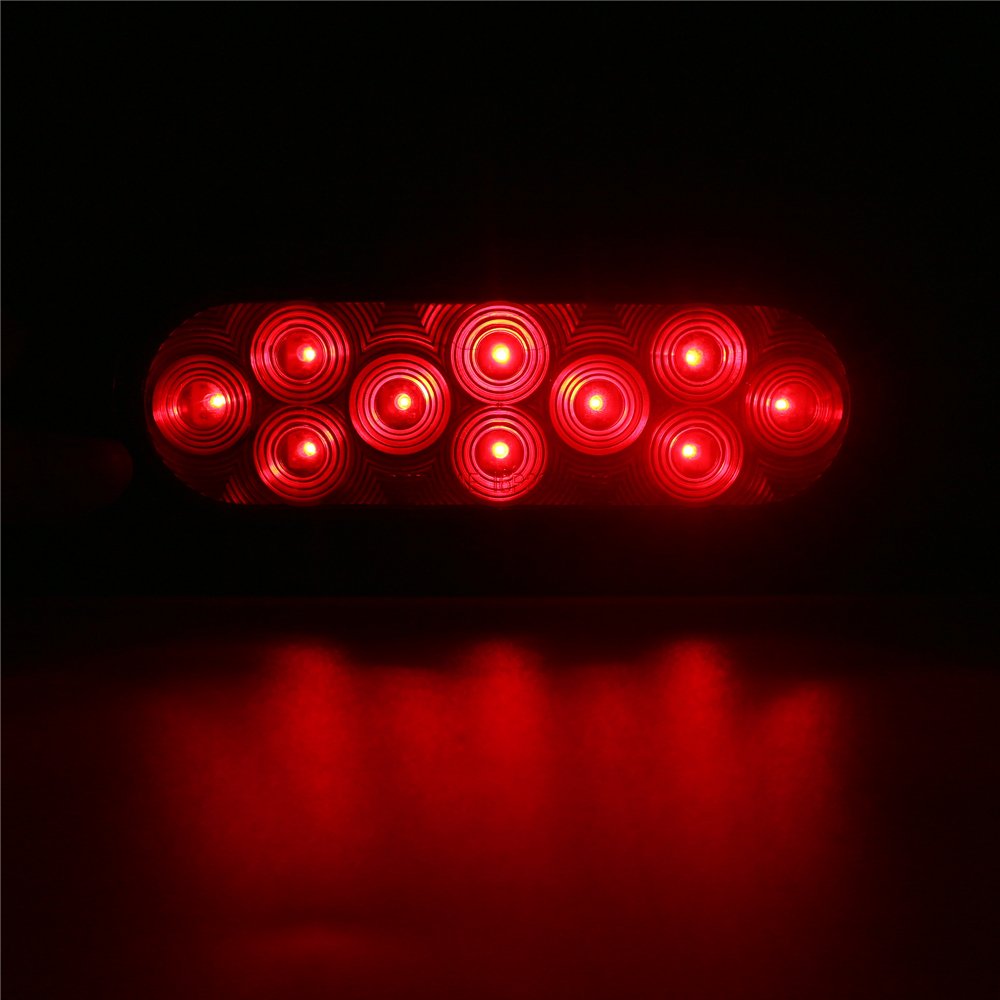 24V Waterproof100% 6 Inch Oval Submersible Trailer Light10 LED Amber Red Stop Tail Turn Reverse Truck Tail Light for RV Bus Boat