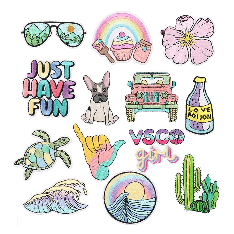 Trendy Hat Patches Iron Embroidery Flower Travel Style Iron on Embroidery Heat Transfer Clothing Patches Embroidery for Bag DIY