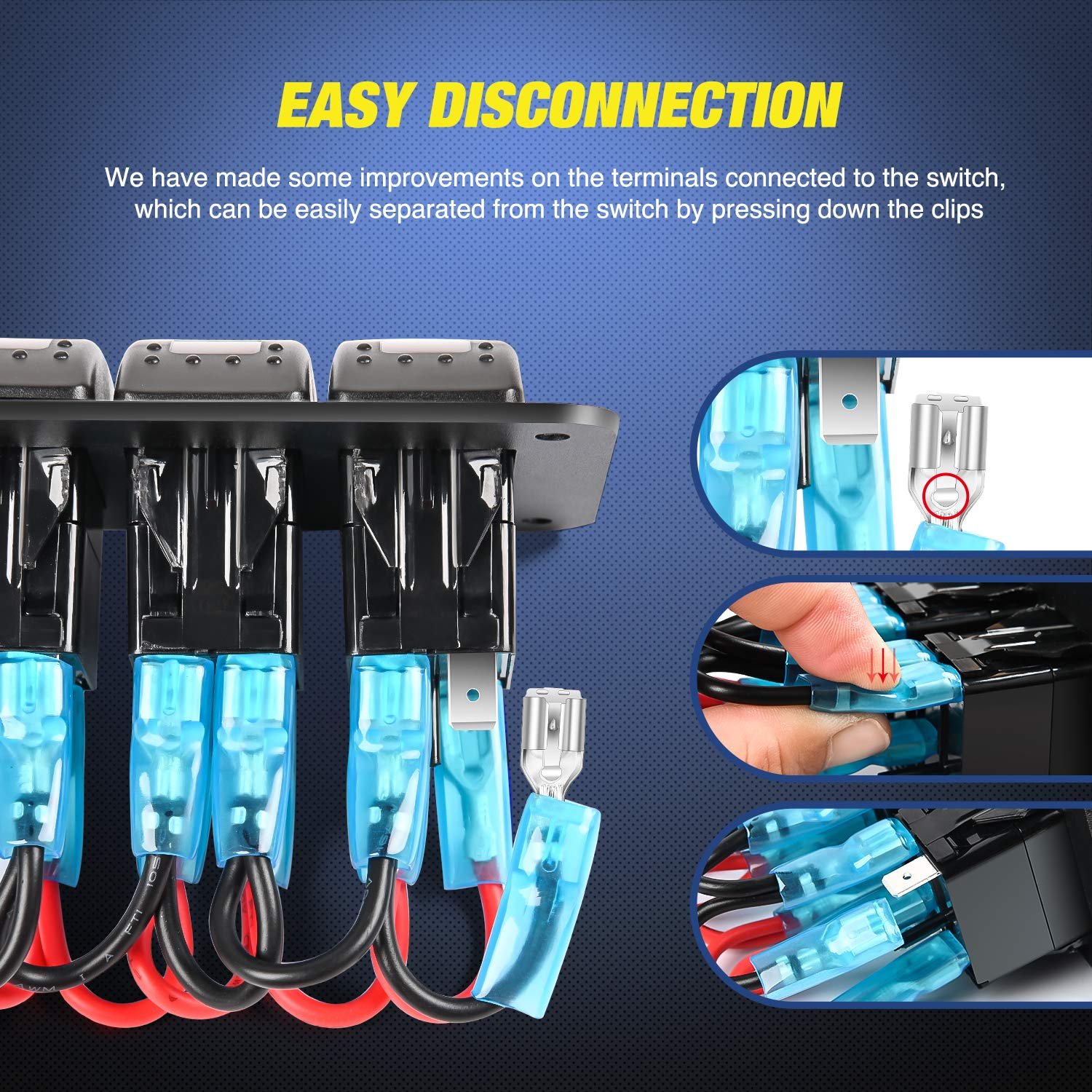 5 Gang Marine Rocker Switch Panel Waterproof 5 Pin on Off Pre-Wired LED Light Rocker Switch 12V 24V for Car Boat RV ATV UTV