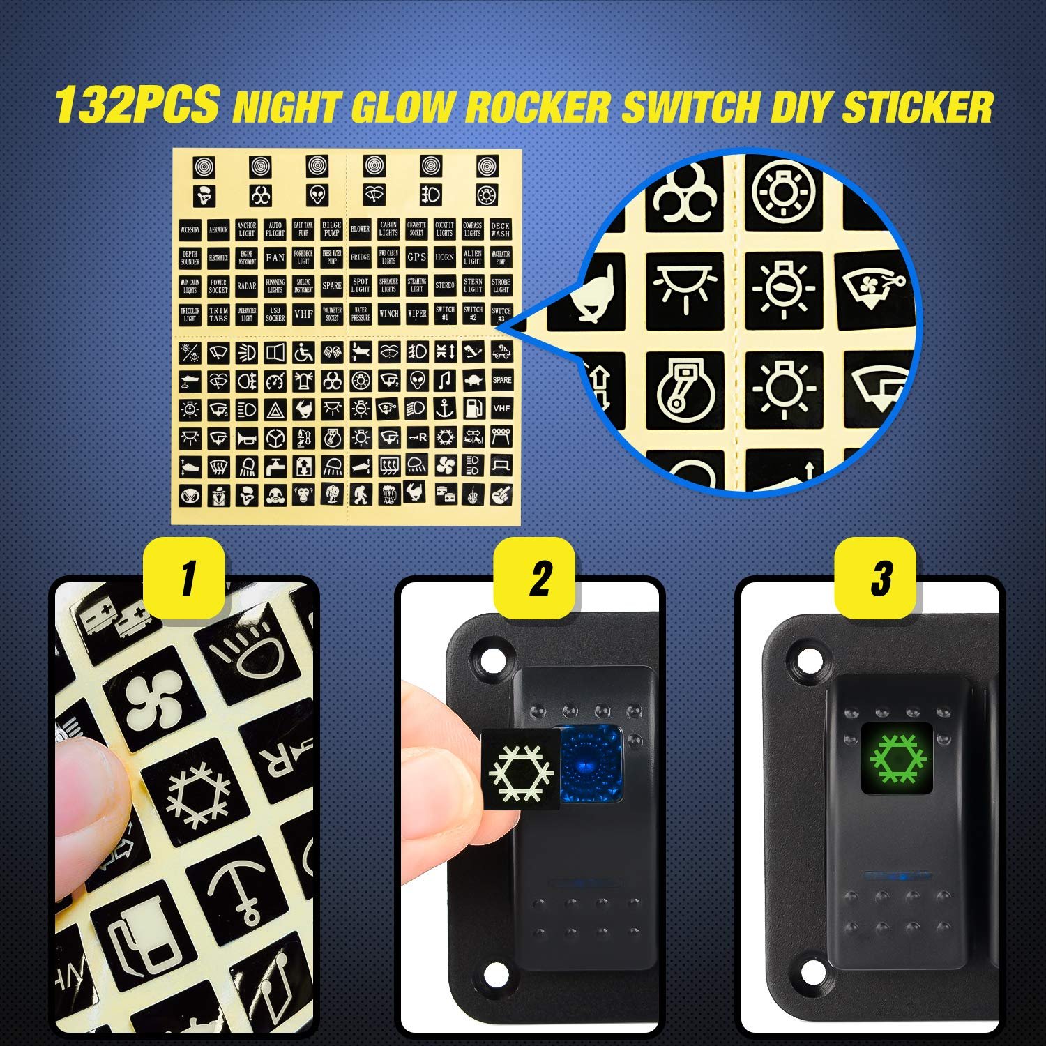 5 Gang Marine Rocker Switch Panel Waterproof 5 Pin on Off Pre-Wired LED Light Rocker Switch 12V 24V for Car Boat RV ATV UTV