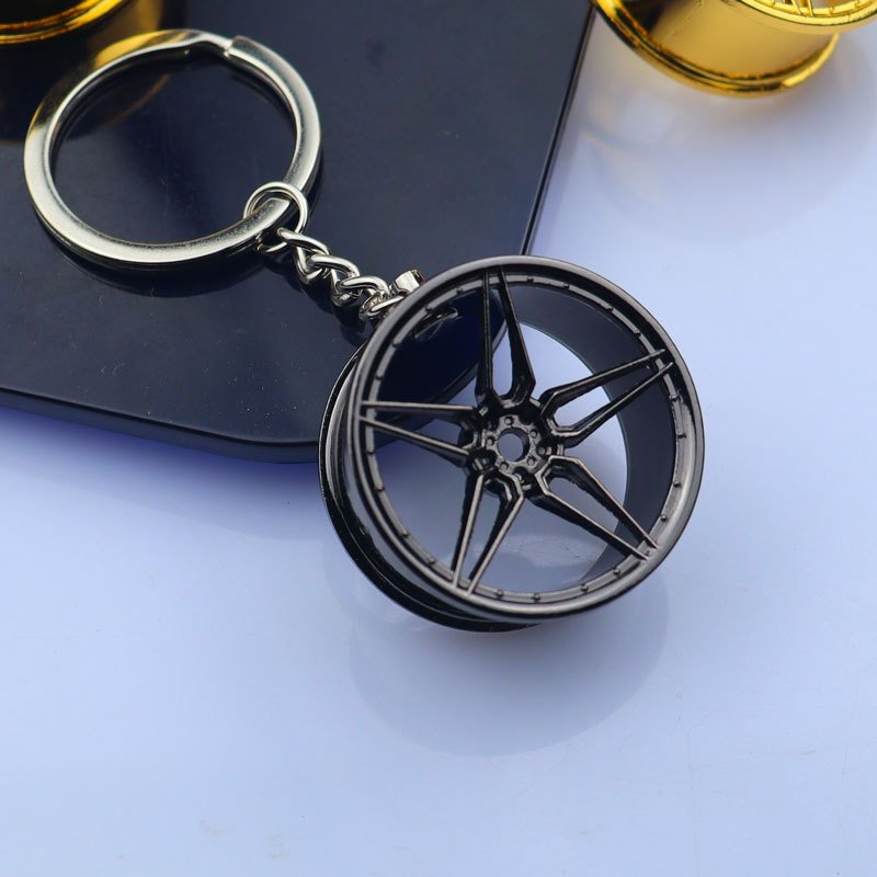 Wholesale Creative Vintage Car Wheel Key Holder Turbo Metal Light Keychain Custom Laser Logo Hot Sale Alloy Hot Wheels Keyring
