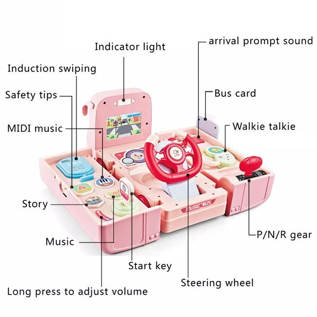 Educational Car Driving Simulator Toy Baby Steering Wheel Musical School Bus Toy