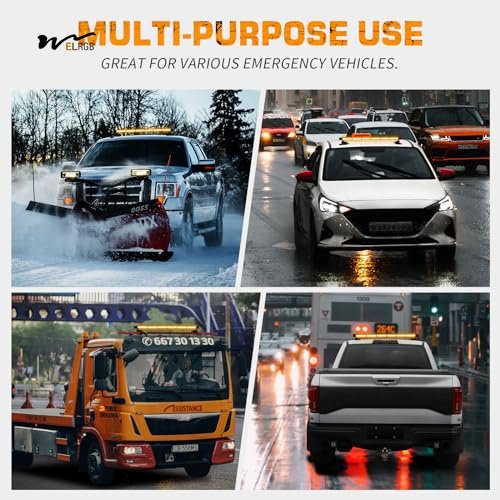LED Roof Top Amber Strobe Light Bar Emergency Warning Flashing Safety Hazard Double Side Traffic Advisor Lights Magnetic Mount