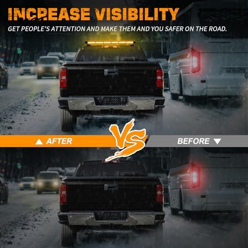 LED Roof Top Amber Strobe Light Bar Emergency Warning Flashing Safety Hazard Double Side Traffic Advisor Lights Magnetic Mount