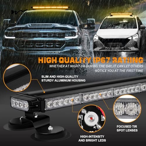LED Roof Top Amber Strobe Light Bar Emergency Warning Flashing Safety Hazard Double Side Traffic Advisor Lights Magnetic Mount