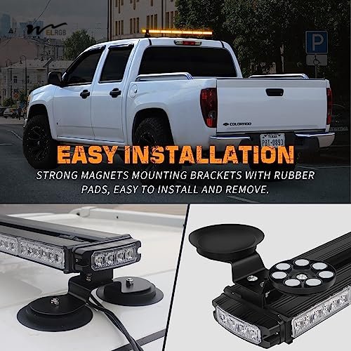 LED Roof Top Amber Strobe Light Bar Emergency Warning Flashing Safety Hazard Double Side Traffic Advisor Lights Magnetic Mount