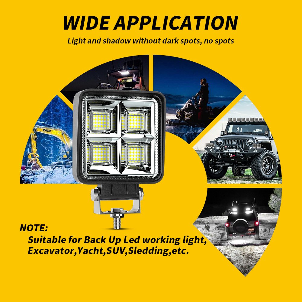 LIGHTOWL Hot Sale Square 4Inch 64LED Flash Light Work Light White Spotlight for Truck Bus Boat Motorcycle Car Light