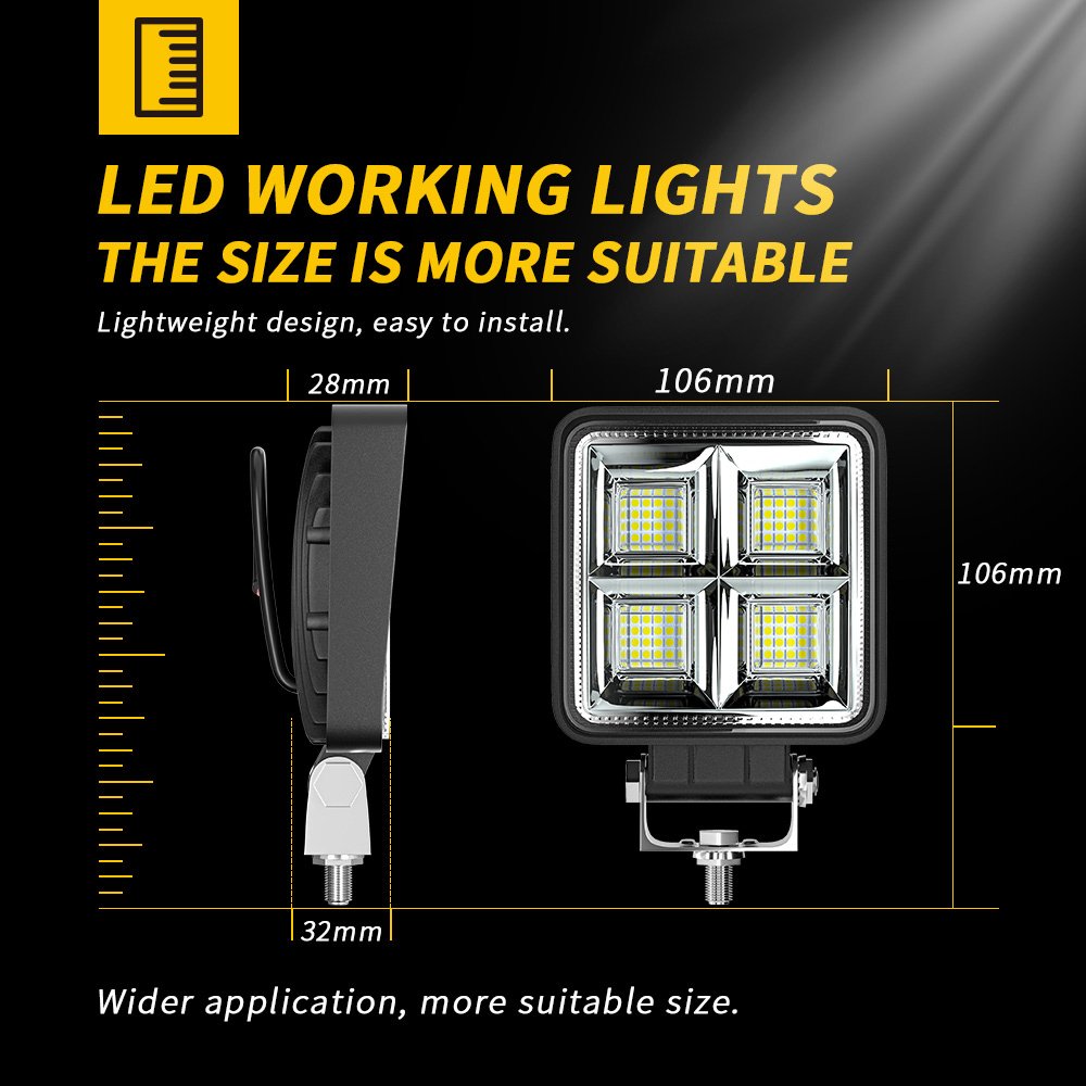 LIGHTOWL Hot Sale Square 4Inch 64LED Flash Light Work Light White Spotlight for Truck Bus Boat Motorcycle Car Light