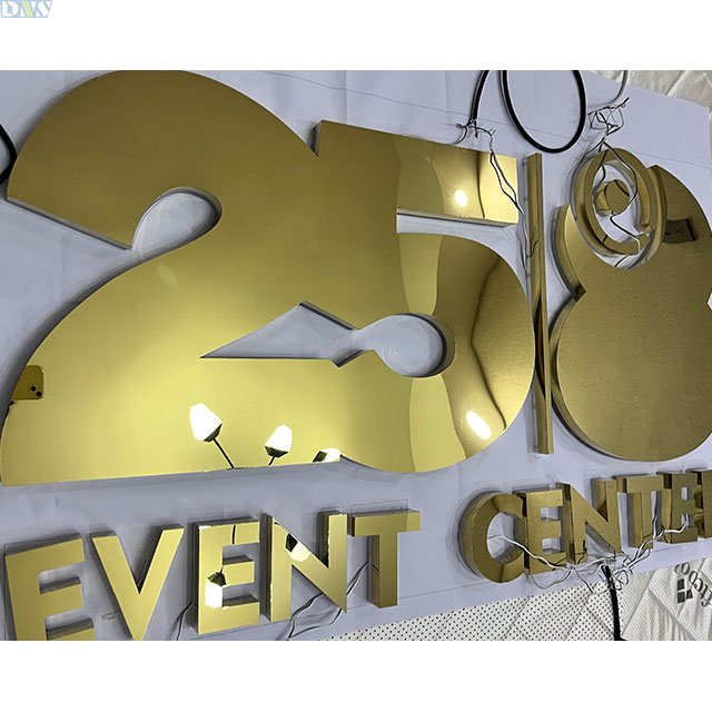 Bathroom Door Signs Laser Cut Acrylic LettersTitanium Gold Mirror Stainless Steel Backlit Signage