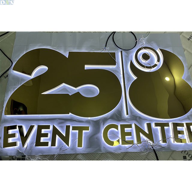 Bathroom Door Signs Laser Cut Acrylic LettersTitanium Gold Mirror Stainless Steel Backlit Signage
