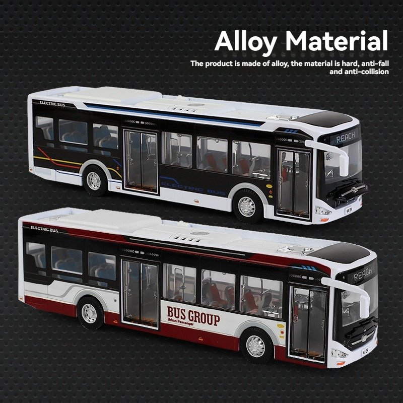 Diecast 1:42 Airport Bus Metal Simulation Car Alloy Vehicle Toy Model Wheels Movable Sound and Light Doors Open Bus Model Toys