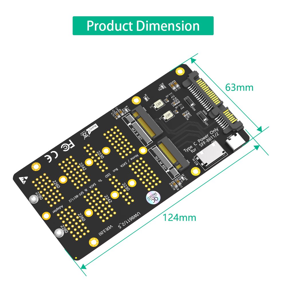 New Version 2 in 1 Combo M.2(NGFF) NVMe SSD/SATA-Bus SSD to SFF-8611/8612 and SATA Adapter