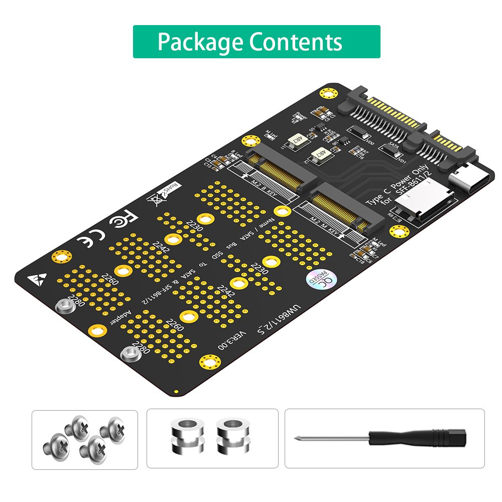 New Version 2 in 1 Combo M.2(NGFF) NVMe SSD/SATA-Bus SSD to SFF-8611/8612 and SATA Adapter