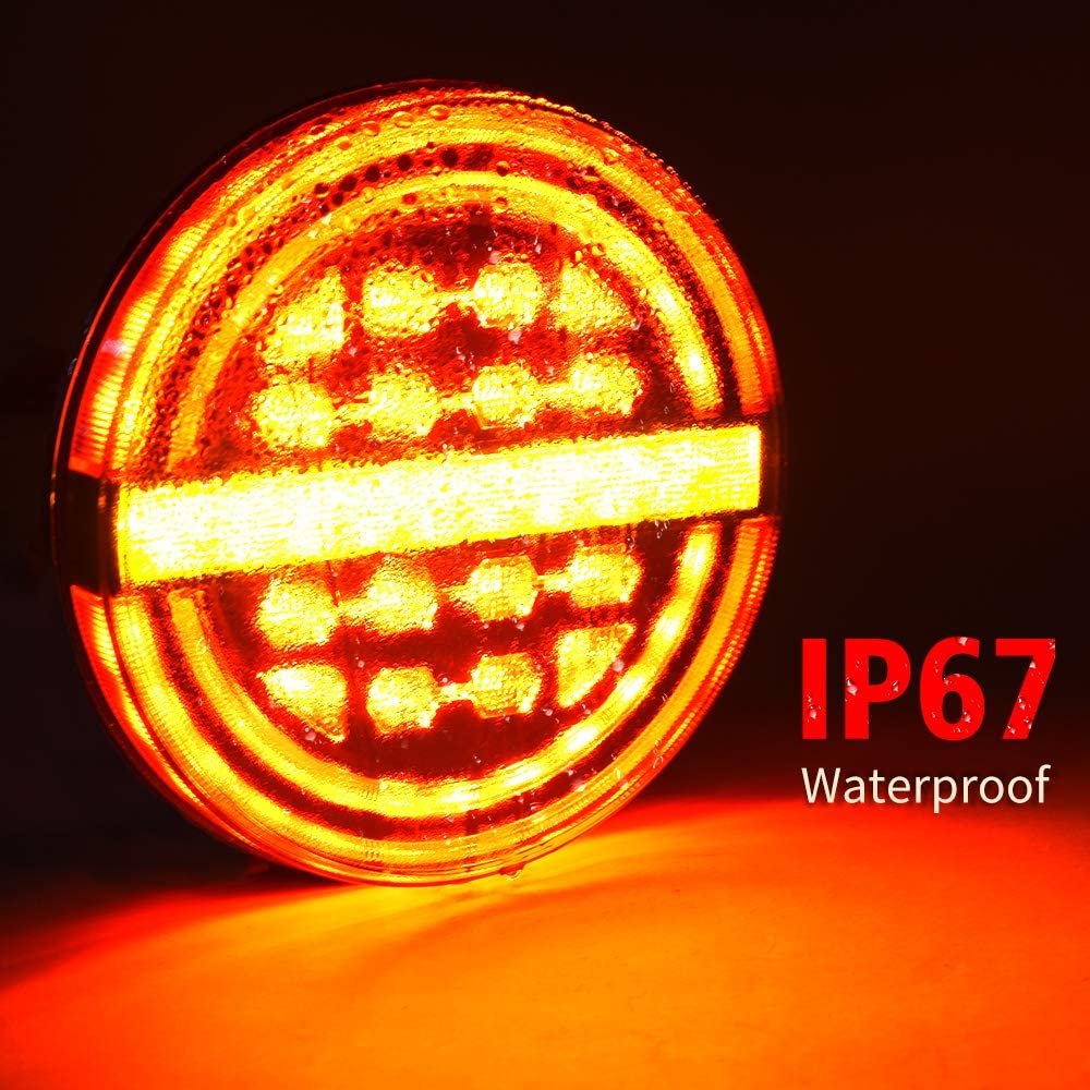 OVOVS Waterproof 36 Pcs Led Trailer Truck Taillight with Brake Light/DRL/Flow Turn Signal 5.3 Inch Round Trailer Tail Lights