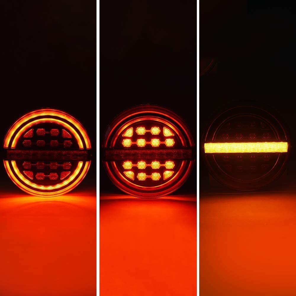 OVOVS Waterproof 36 Pcs Led Trailer Truck Taillight with Brake Light/DRL/Flow Turn Signal 5.3 Inch Round Trailer Tail Lights
