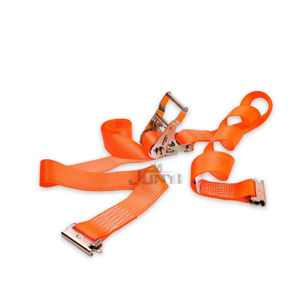 Orange E-track Ratchet Strap 2" X 15' Tie Down Strap with E Fitting Hooks Work Load Limit Is 1466 Lbs. for Transport Truck