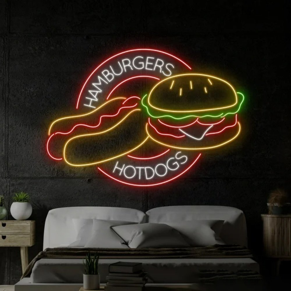 Custom Store Business logo Design Bread Hamburger Led Neon Sign Light Hot Dog Decoration Led Light for Store Advertising