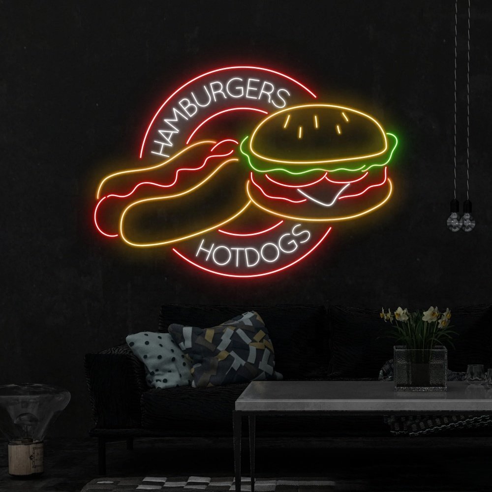 Custom Store Business logo Design Bread Hamburger Led Neon Sign Light Hot Dog Decoration Led Light for Store Advertising