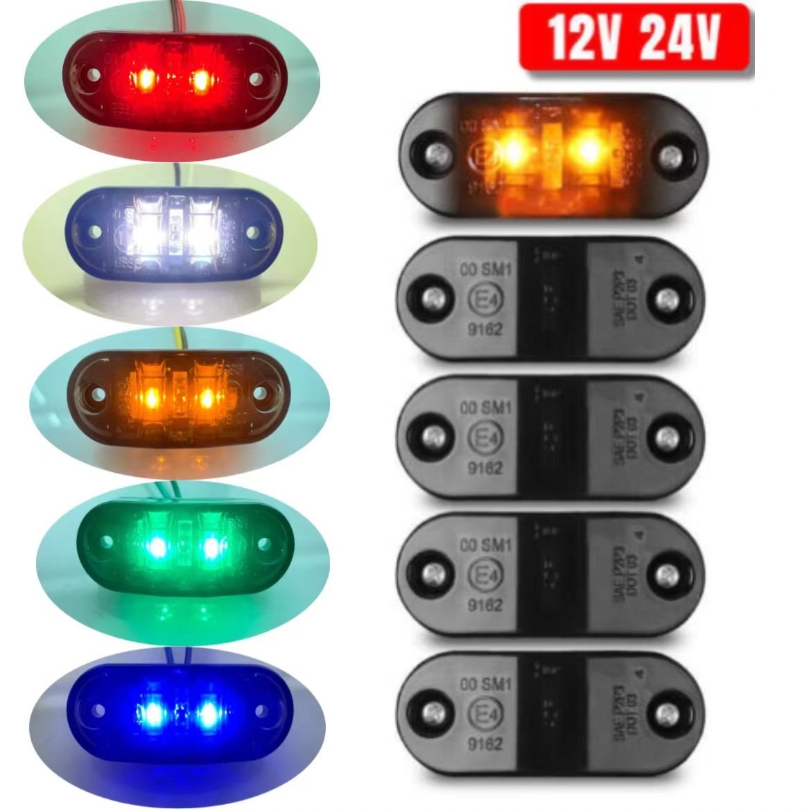 2LED Side Marker Light Amber/Red/White Clearance Indicator Tail Position Waterproof for Truck Trailer Tray-back 12V/24V
