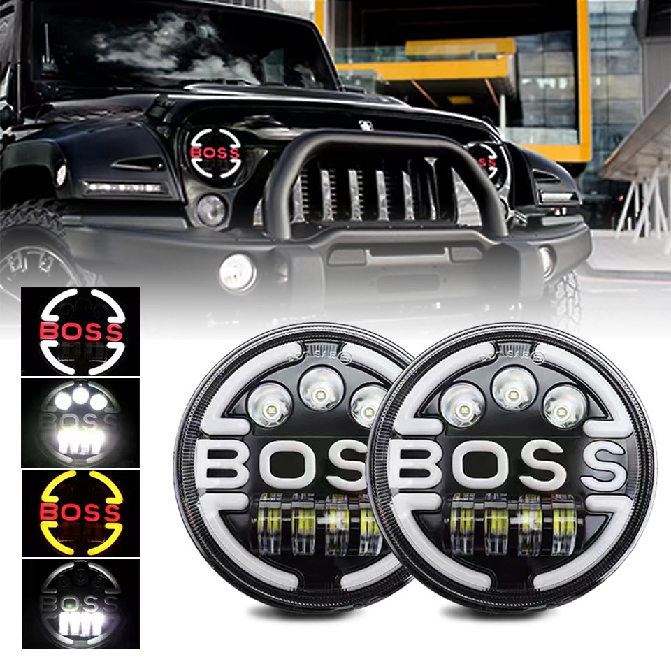 Motorcycle 7Inch Round 65w LED Headlights Far Near DRL With Turn Signal Angel Eyes Headlamp for Jeep Wrangler SUV