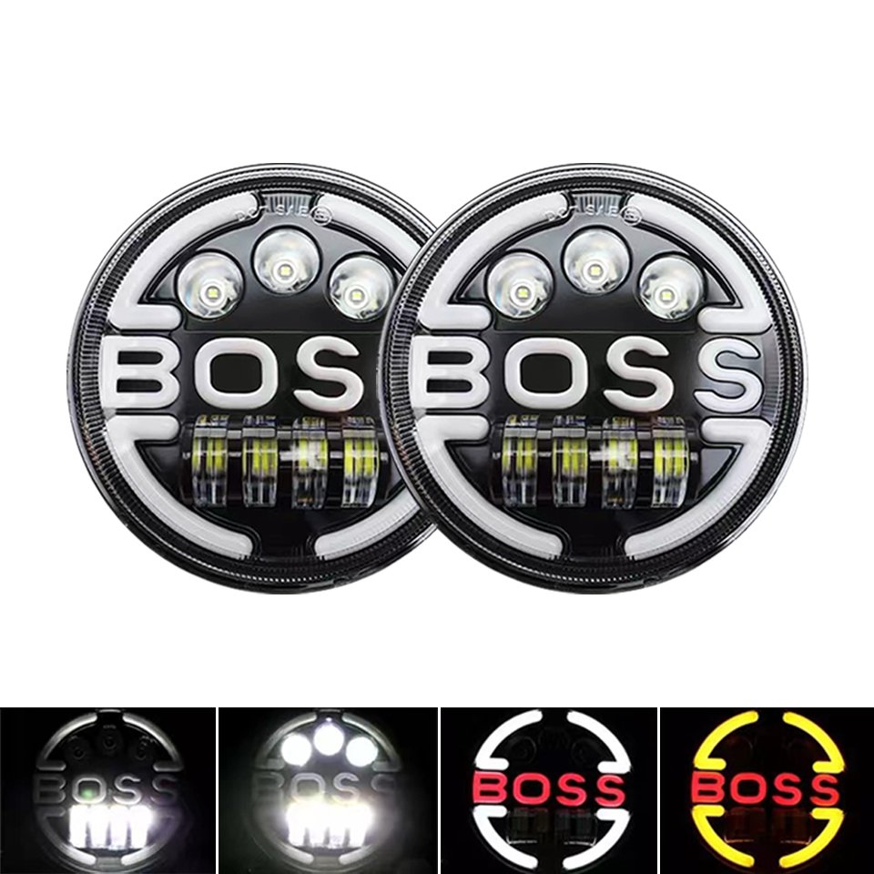 Motorcycle 7Inch Round 65w LED Headlights Far Near DRL With Turn Signal Angel Eyes Headlamp for Jeep Wrangler SUV