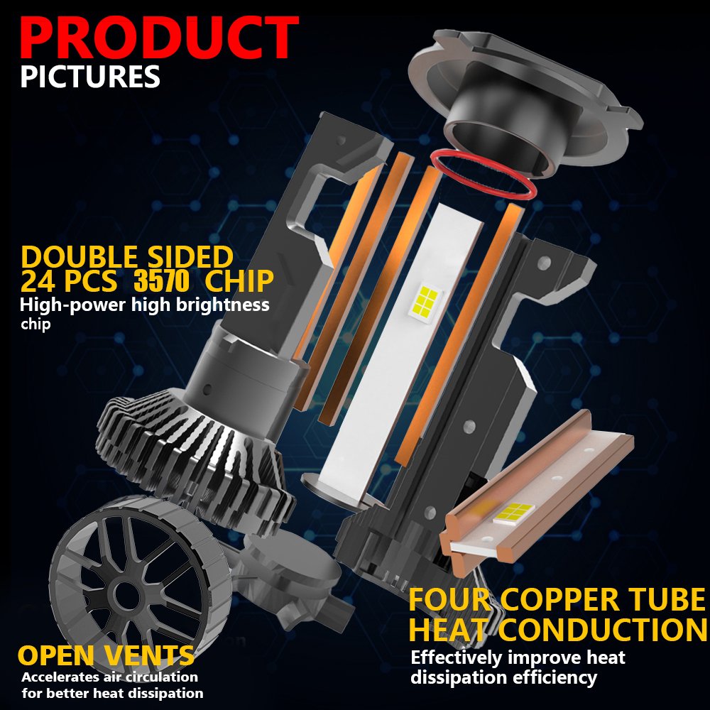 Customized New Model T70 Four Copper Tubes 3570chips Ip68 Waterproof H7 H11 9005 9006 9012 H4 H13 9004 9007 Led Headlight