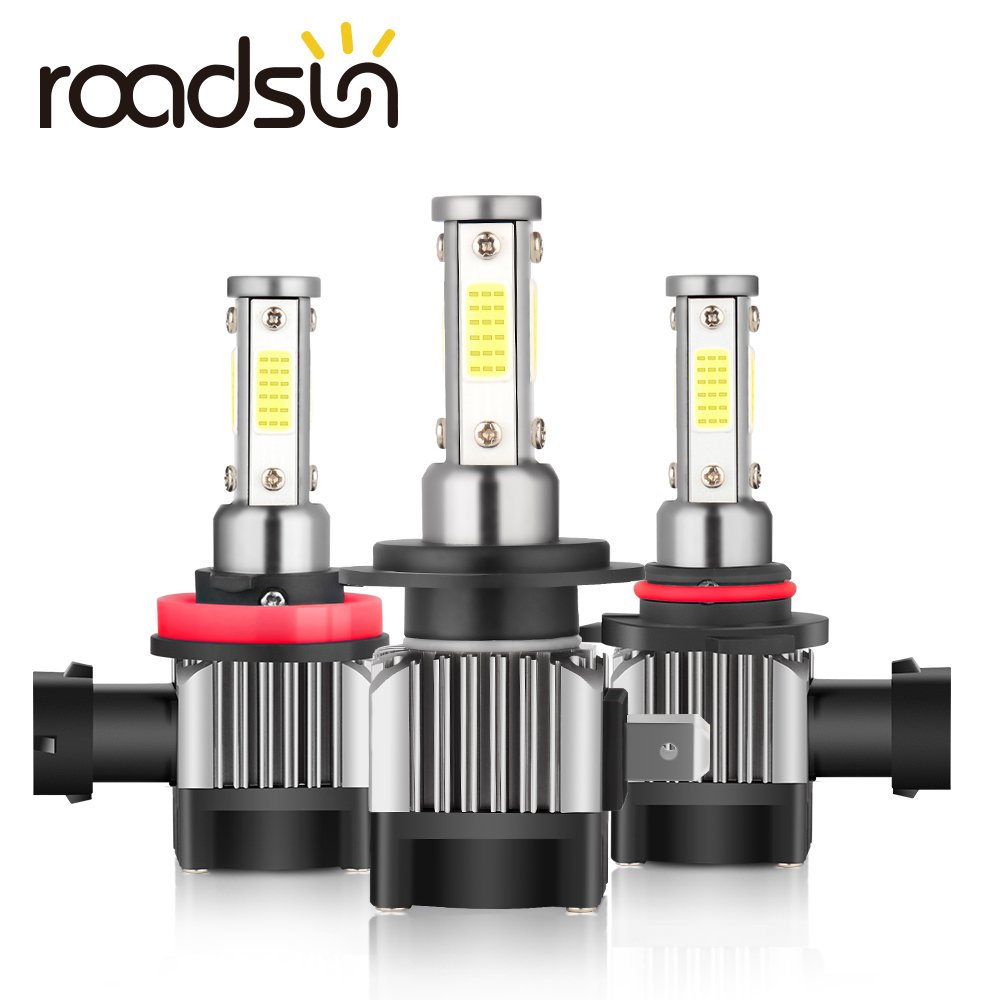 Roadsun 55W 6000K White Lighting Accessories HB3 HB4 H7 H11 9005 9006 H4 Led Headlight Bulb 4 Sides Car Led Lights Plug and Play