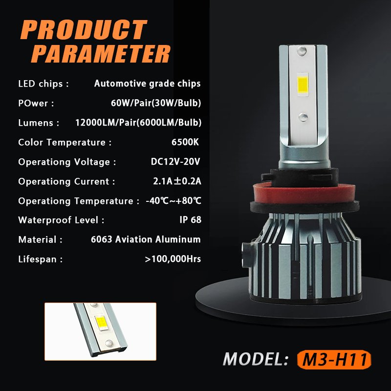 KingEagle M3-H11 CSP LED Headlight Factory Wholesale High Quality H1 H3 H7 H4 9005 HB3 9006 HB4 H8 H11 COB Led Headlight