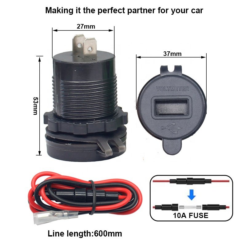 Waterproof Aluminum Quick Charge Power Outlet Dual 3.0 USB Car Power Socket with LED Voltmeter