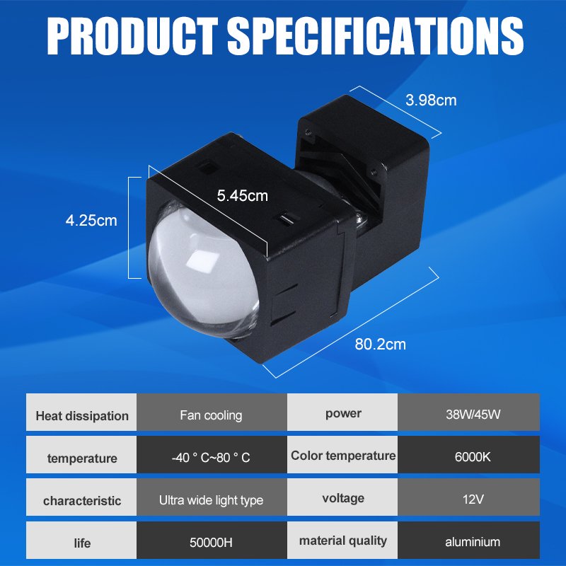 Custom 1.5 Inch Small Bi Led Projector Lens Module Car Headlights 45W 12V 4000lm H4 H7 Headlamps for Car Auto Accessories