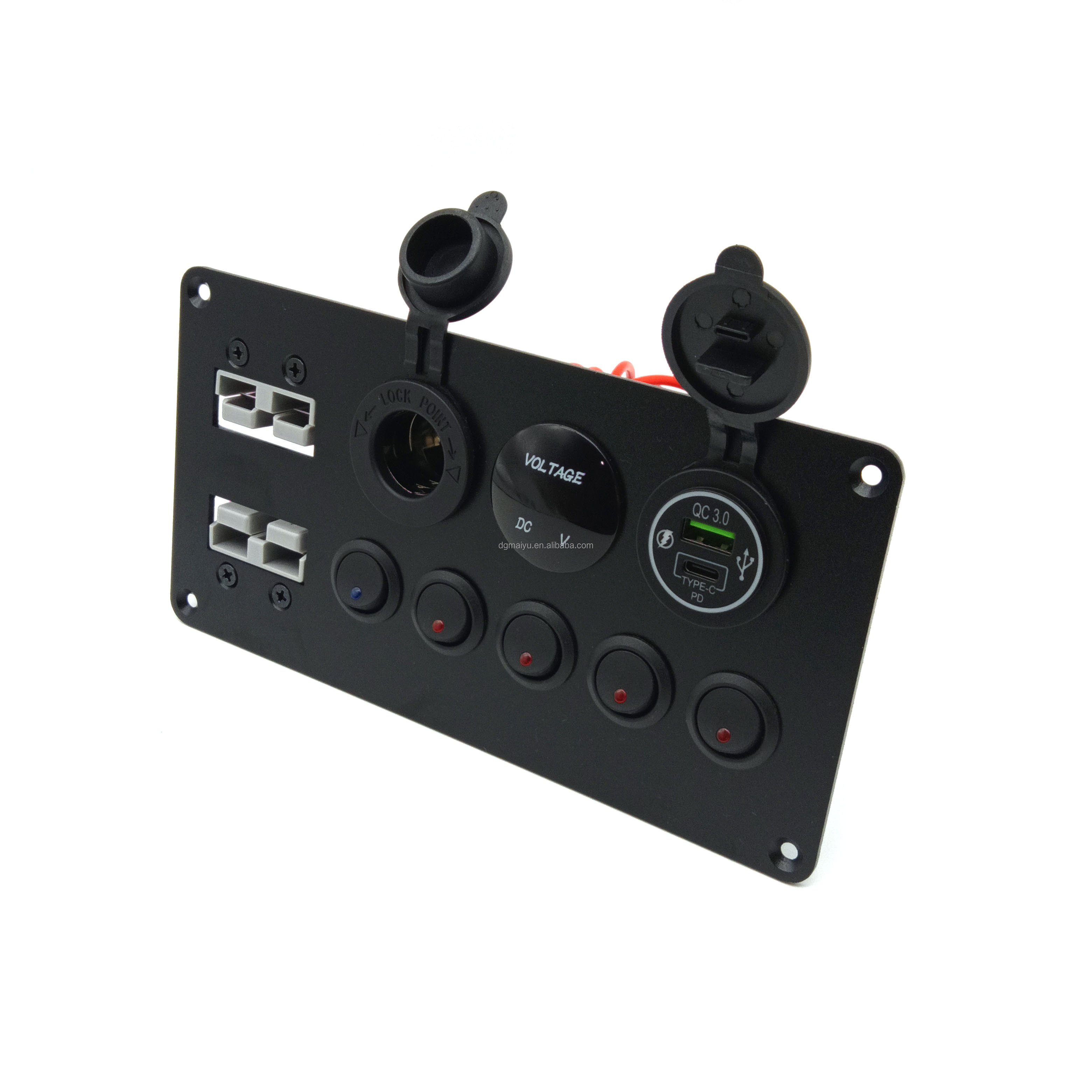 5 Way Switch Panel W/ 50A Plugs Accessory Power Socket & Dual USB