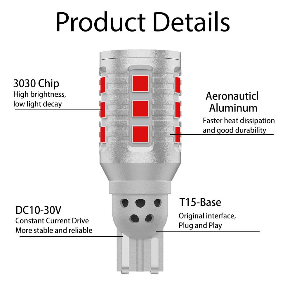 2023 New Model Patented Product Canbus 7w 12v720lm 6000k 0.55A Red Color W16W T15 LED for Auto Lighting System