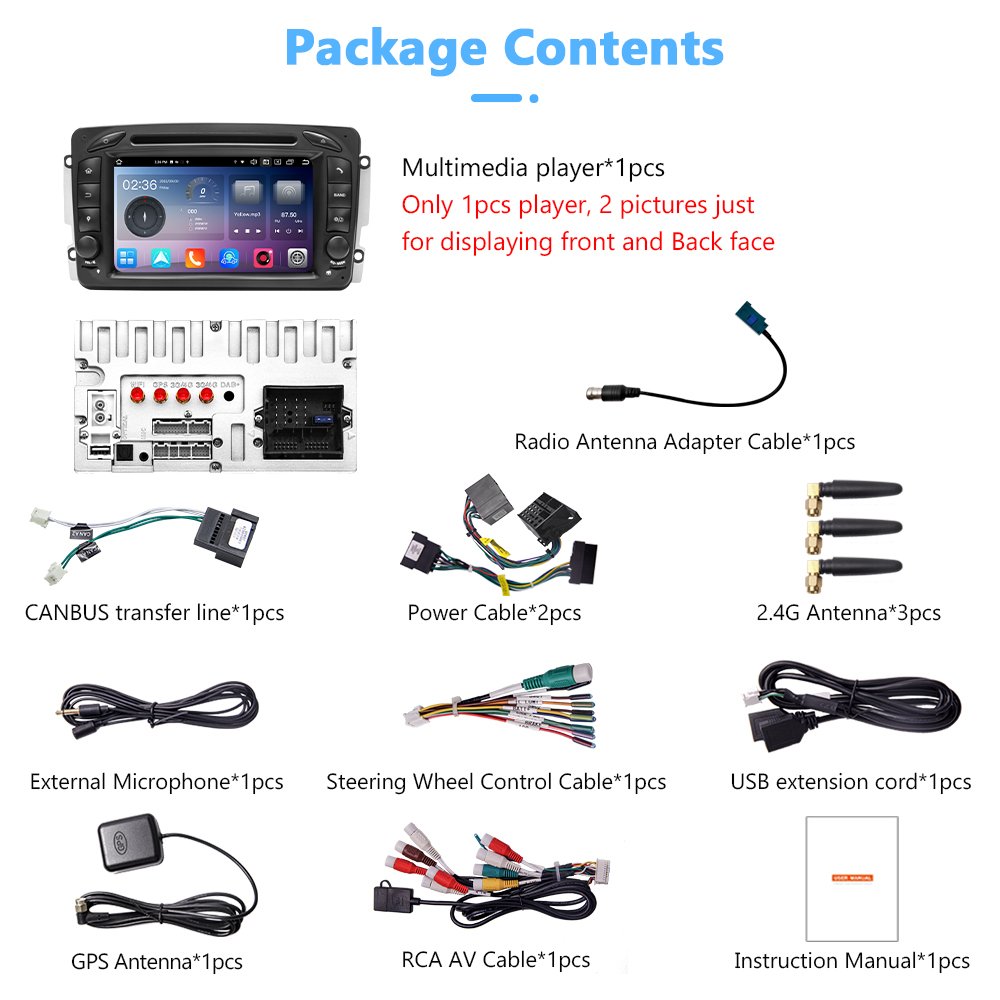 7 Inch Android Car Radio Video Player Android 12 Audio for Mercedes Benz W203 1998-2007