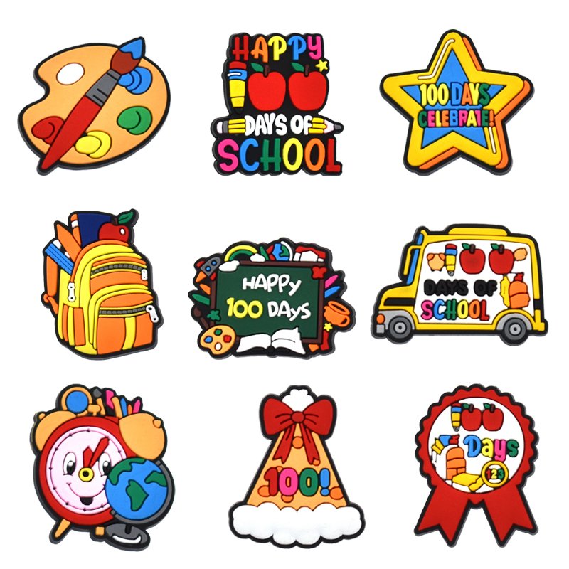 Popular School Things Design Exercise Books Stationery Pen School Bus Compute Pencils Shoe Charms for Teacher Students