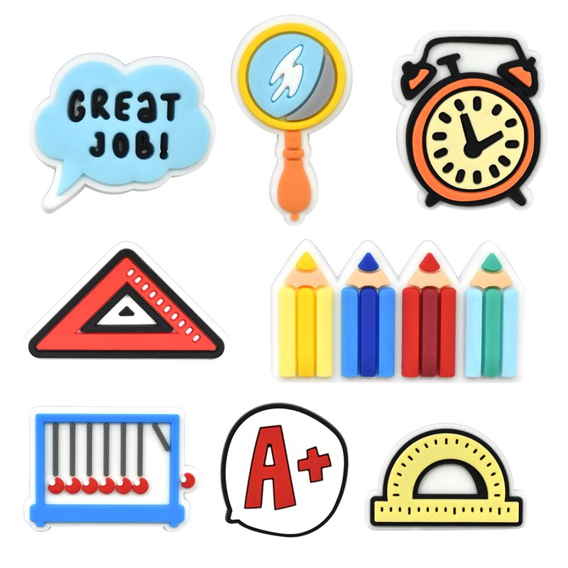Popular School Things Design Exercise Books Stationery Pen School Bus Compute Pencils Shoe Charms for Teacher Students