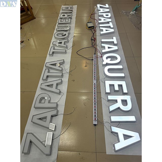 Business Front Door Sign Acrylic Letter 3d Letter Night Light Silver Brushed Mirror Stainless Steel Frontlit Letters