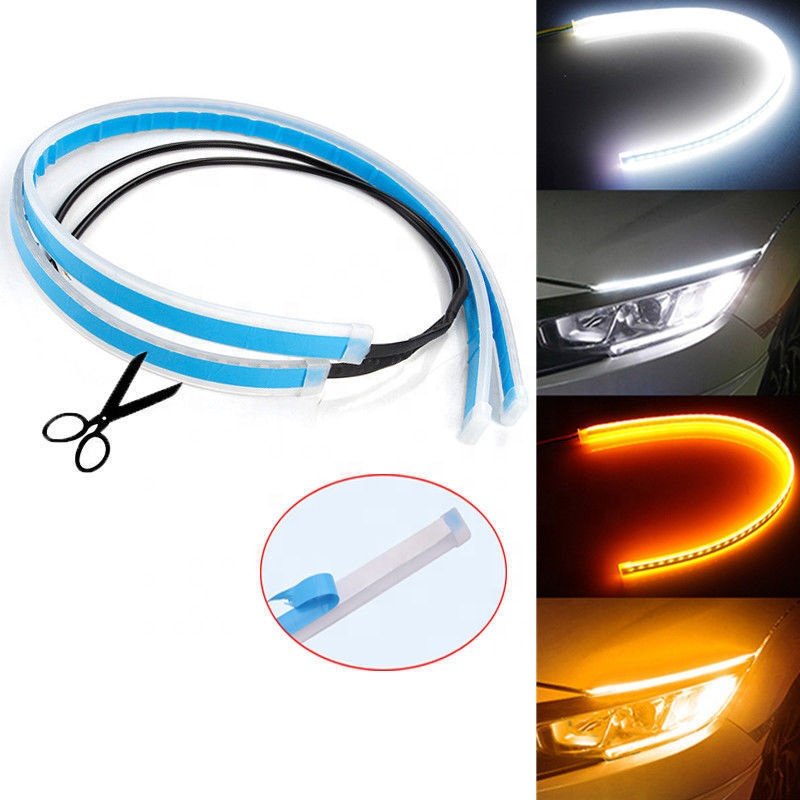 Yosovlamp 12V/24V Dual Color Flexible Led Drl Flexible Drl 335 2835 LED 30cm 45cm 60cm Flowing Turn Drl Led Stripes
