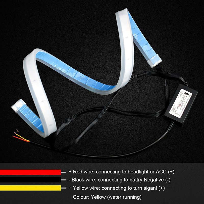 Yosovlamp 12V/24V Dual Color Flexible Led Drl Flexible Drl 335 2835 LED 30cm 45cm 60cm Flowing Turn Drl Led Stripes