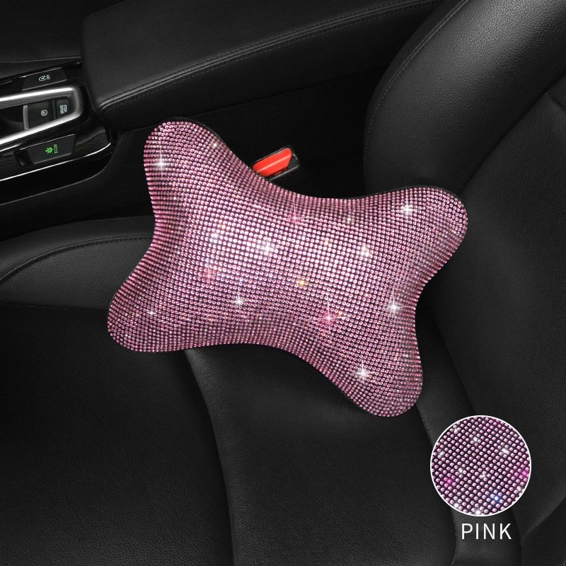 Crystal Protector Interior Decor Rearview Mirror Cover Shoulder Pads Handbrake Gear Cover Pink Bling Steering Wheel Cover Set