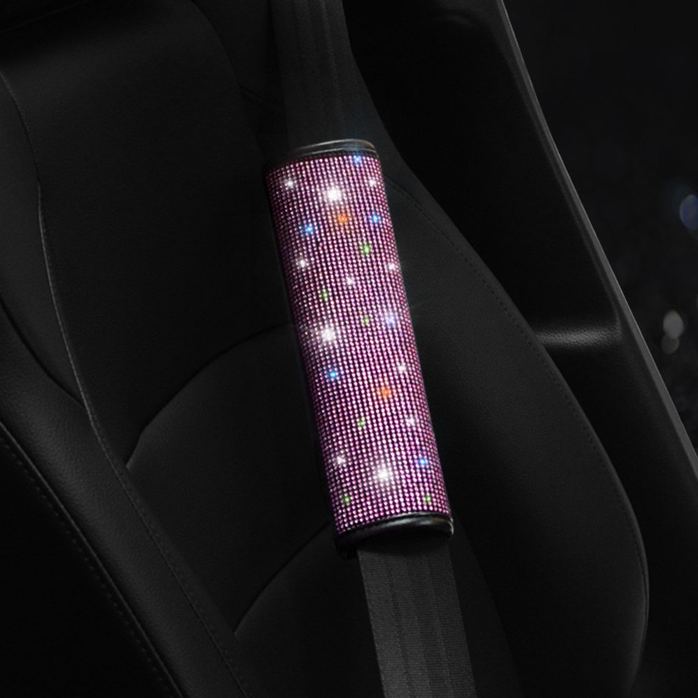 Crystal Protector Interior Decor Rearview Mirror Cover Shoulder Pads Handbrake Gear Cover Pink Bling Steering Wheel Cover Set