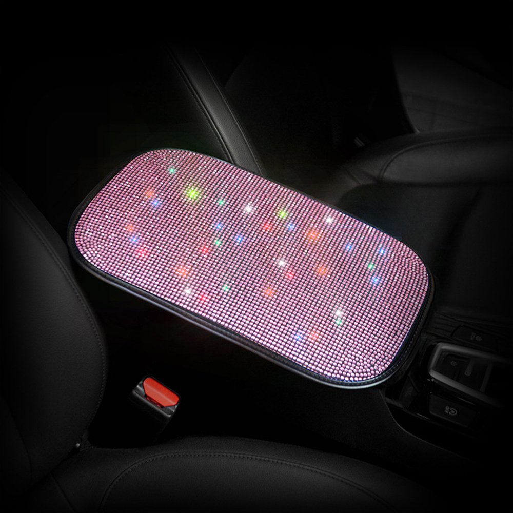 Crystal Protector Interior Decor Rearview Mirror Cover Shoulder Pads Handbrake Gear Cover Pink Bling Steering Wheel Cover Set