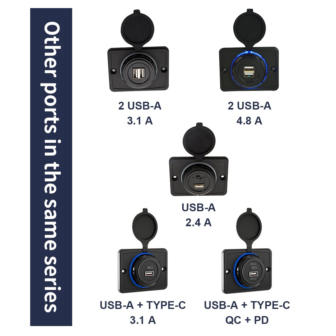 3.1A Socket Coach Seat Rv Bus Car Usb Charger Usb Type C Charger for Phone Gps Camera