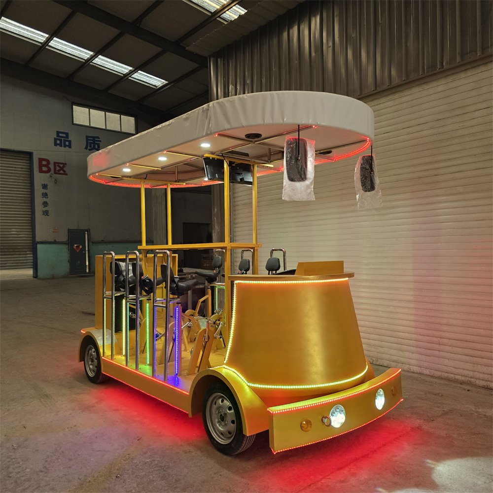 Customized 4-Wheel Electric Tandem Pub Bike Ordinary Pedal with Mobile Bar for Beer Transport Customizable Beer Bike