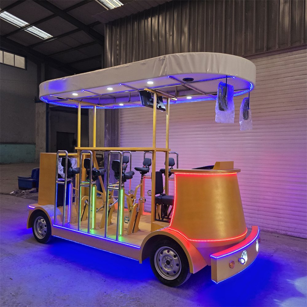Customized 4-Wheel Electric Tandem Pub Bike Ordinary Pedal with Mobile Bar for Beer Transport Customizable Beer Bike