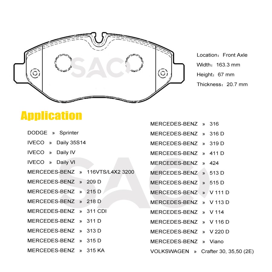 SAC Brake Pads Manufacturer for Mercedes Ben Z D1316 Front Axle Ceramic Brake Pad 0044206720