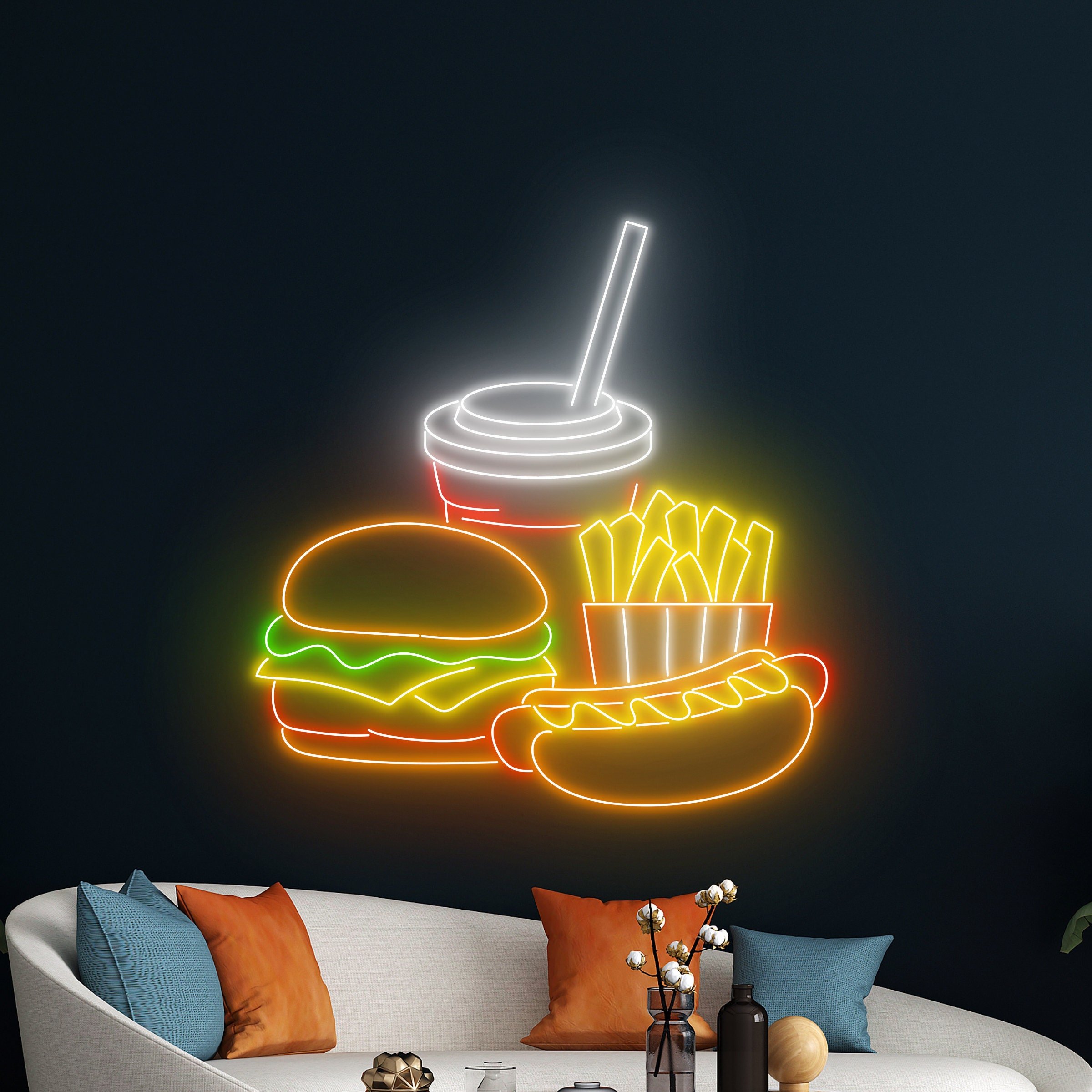 Wholesale Custom Fast Food Led Light Custom 3d Hamburger Neon Sign Restaurant Neon Sign Board